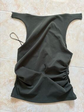 H&M Olive Ruched One-Shoulder Top